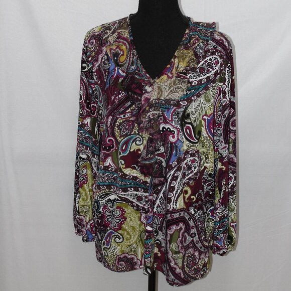Chico's Tops - Chico's Paisley Top with V-neck and Puff Sleeves